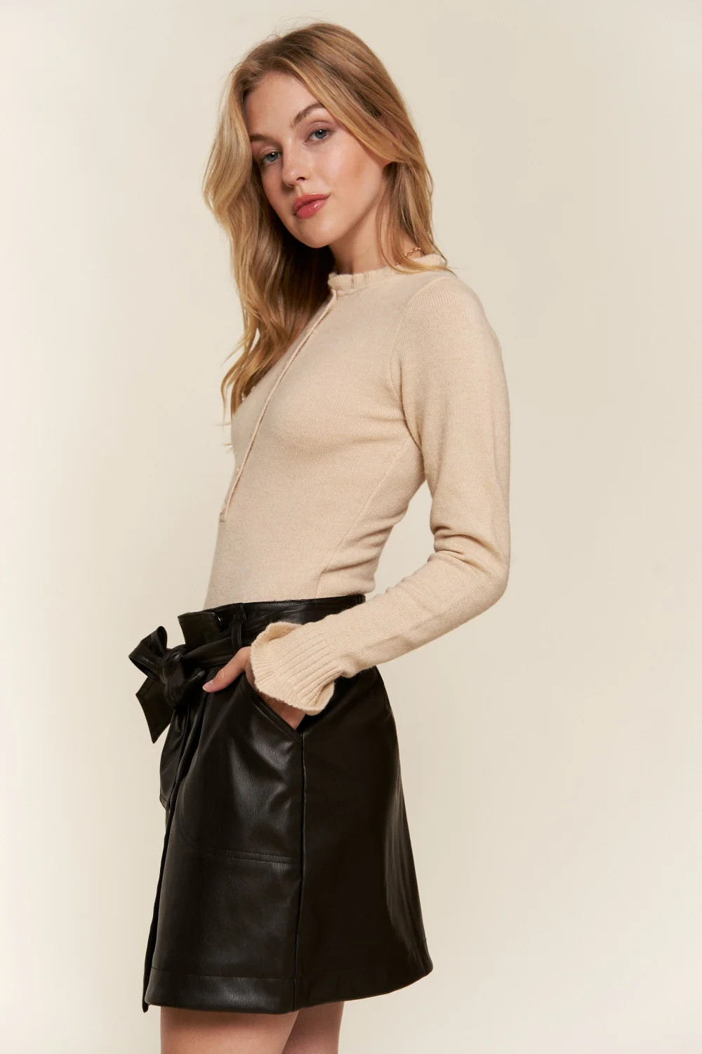 And The Why Half Button Round Neck Long Sleeve Bodysuit - Image 3