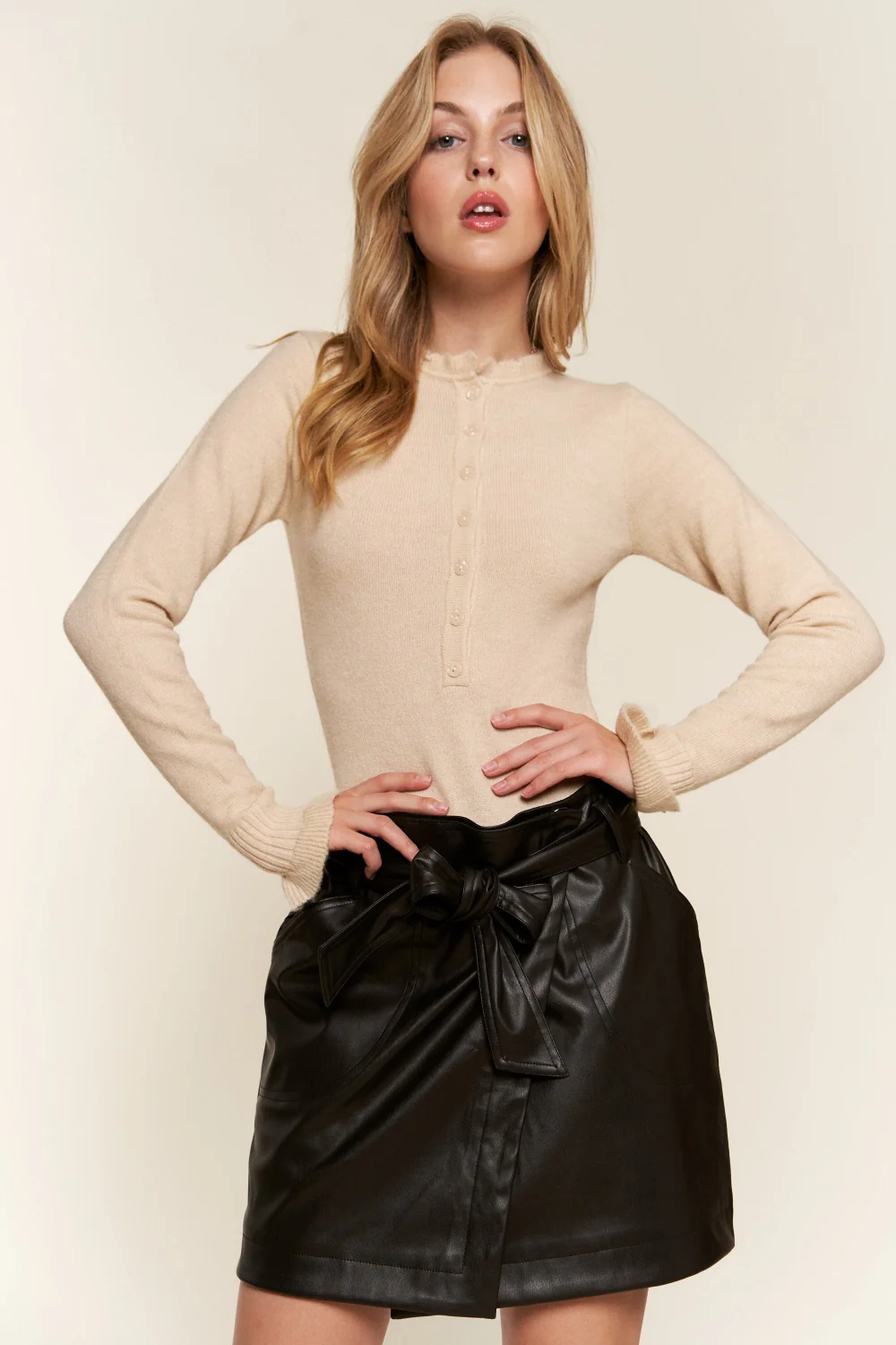 And The Why Half Button Round Neck Long Sleeve Bodysuit - Image 5