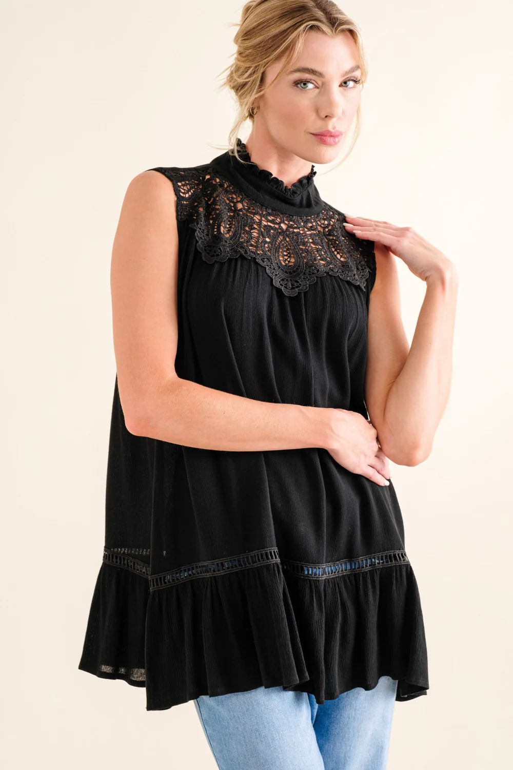 And The Why Lace Detail Sleeveless Ruffled Top - Image 3