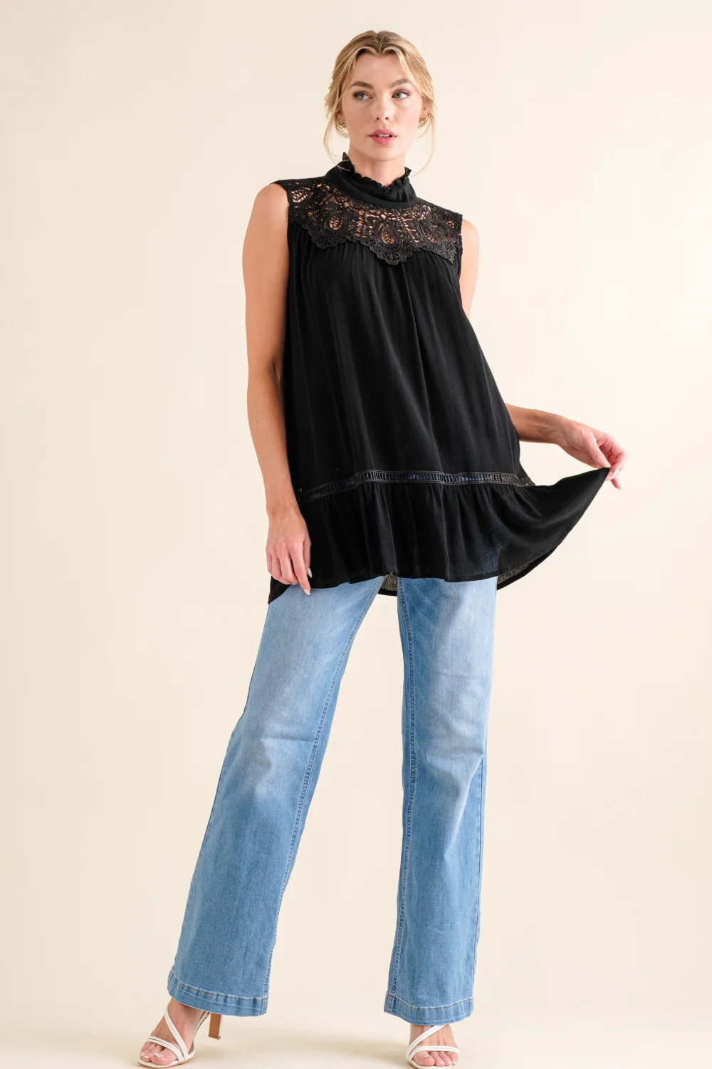 And The Why Lace Detail Sleeveless Ruffled Top - Image 4