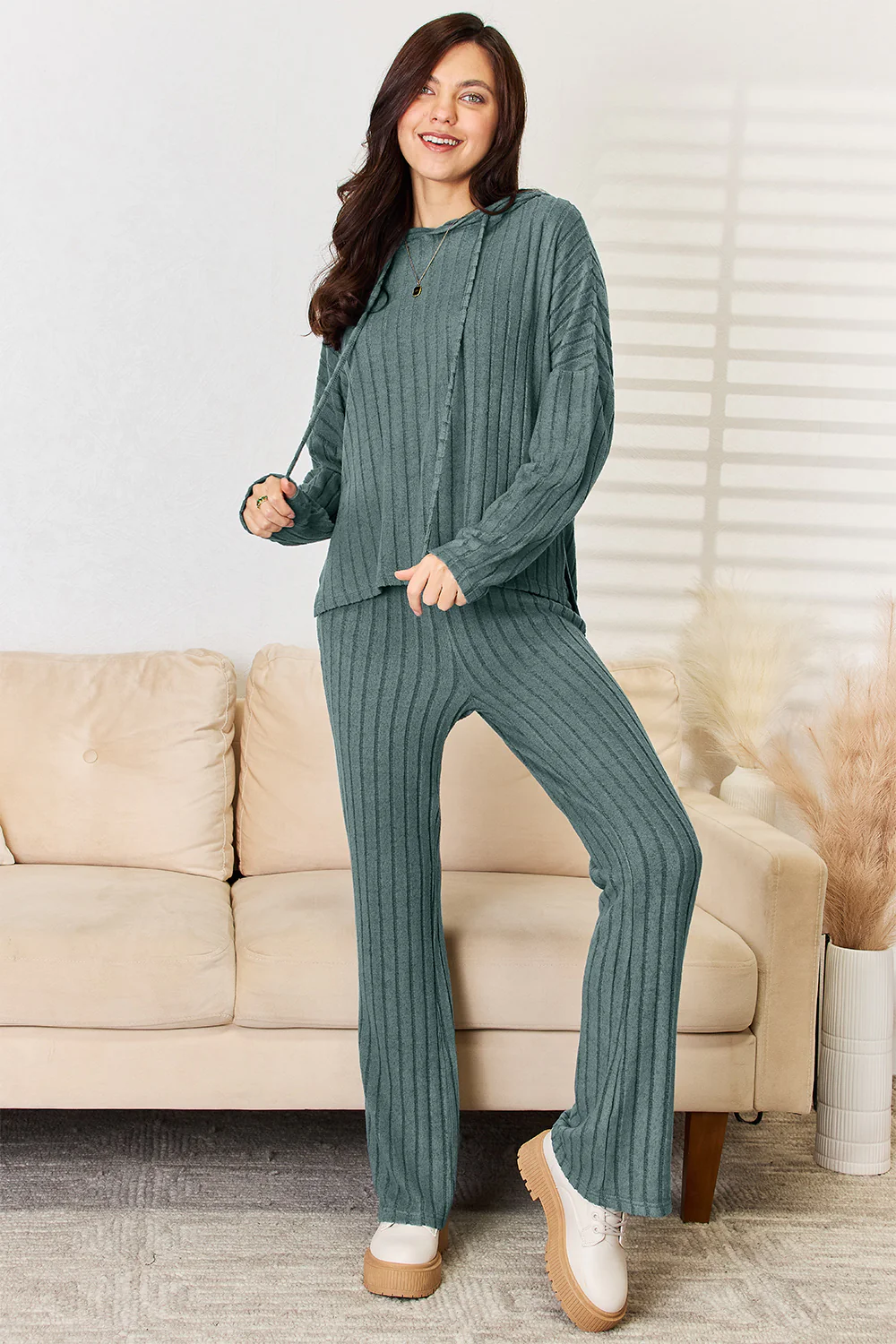 Basic Bae Full Size Ribbed Drawstring Hooded Top and Straight Pants Set - Image 15