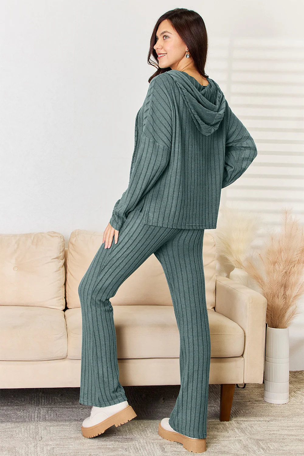 Basic Bae Full Size Ribbed Drawstring Hooded Top and Straight Pants Set - Image 17