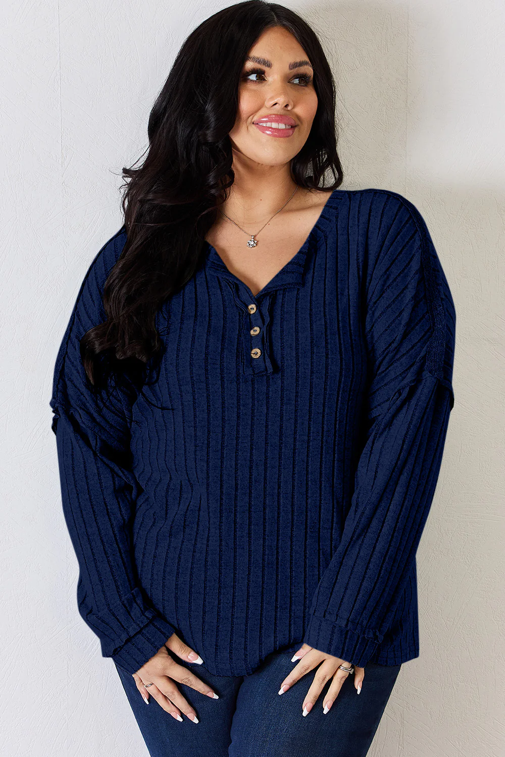 Basic Bae Full Size Ribbed Half Button Long Sleeve T-Shirt - Image 11