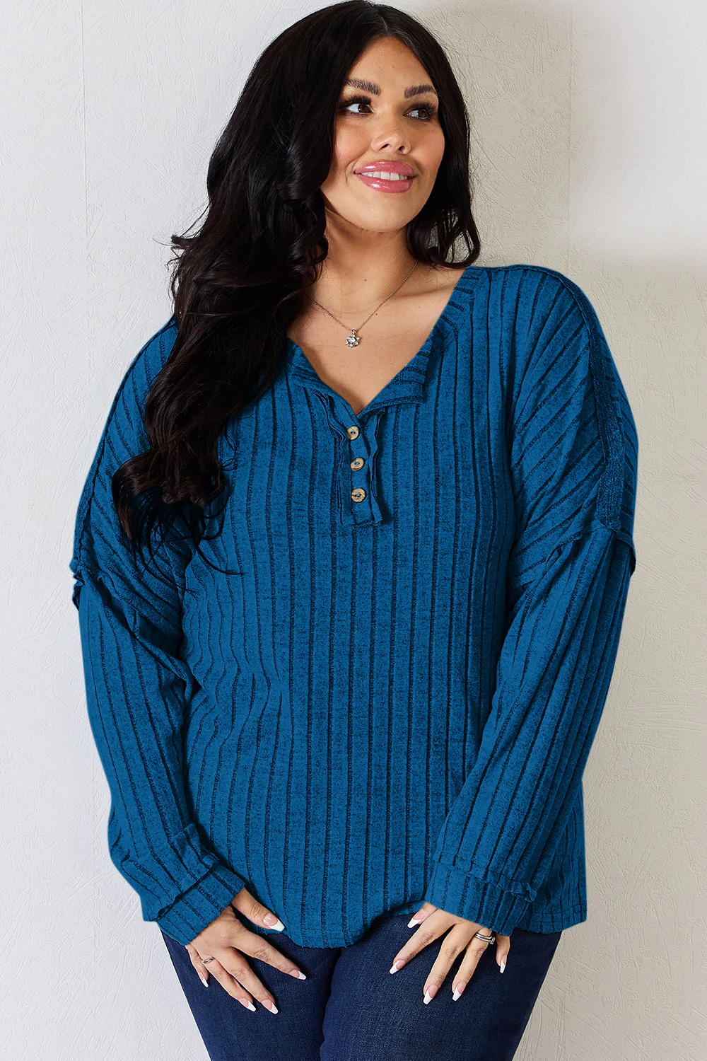 Basic Bae Full Size Ribbed Half Button Long Sleeve T-Shirt - Image 22