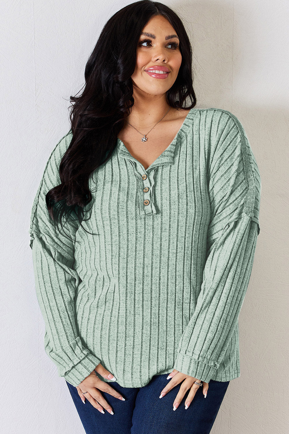Basic Bae Full Size Ribbed Half Button Long Sleeve T-Shirt - Image 25