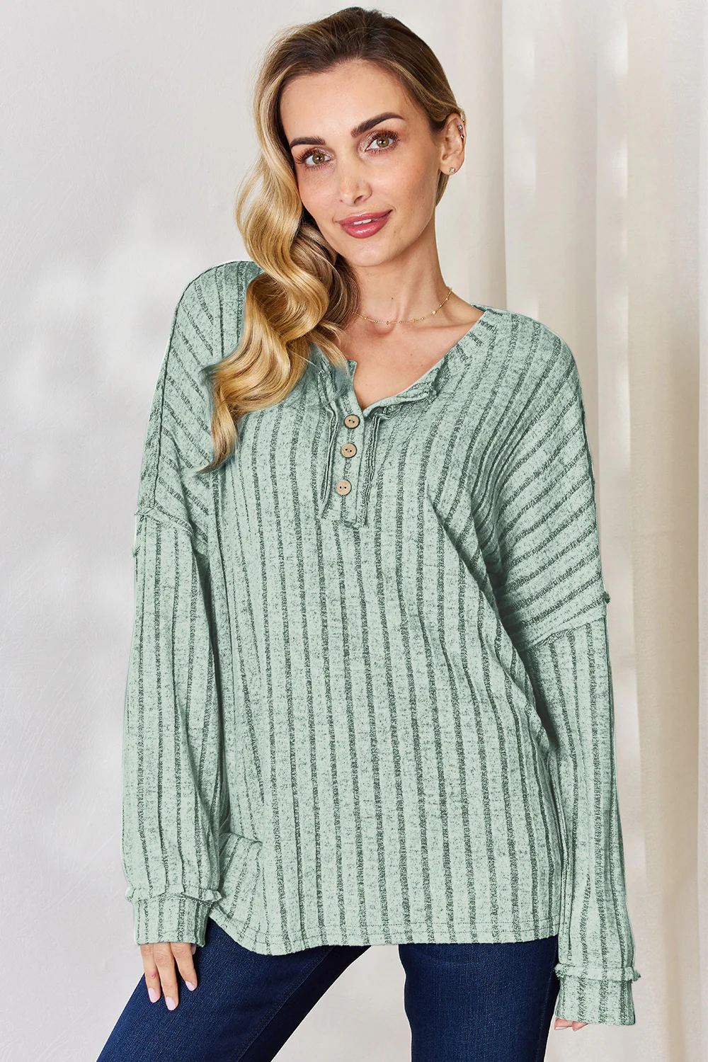 Basic Bae Full Size Ribbed Half Button Long Sleeve T-Shirt - Image 28