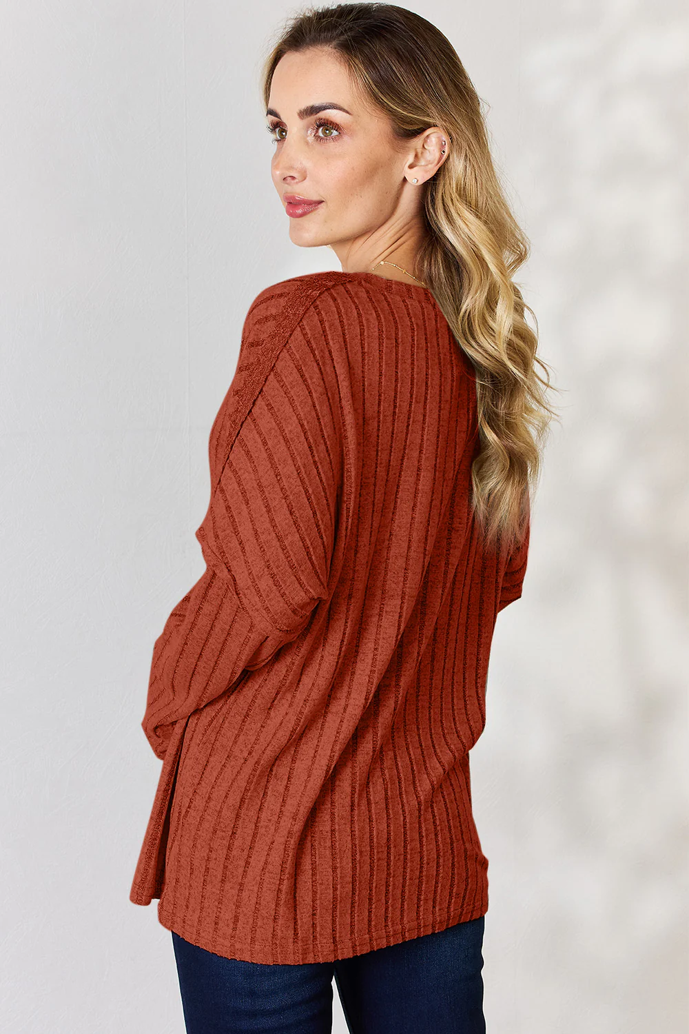 Basic Bae Full Size Ribbed Half Button Long Sleeve T-Shirt - Image 3