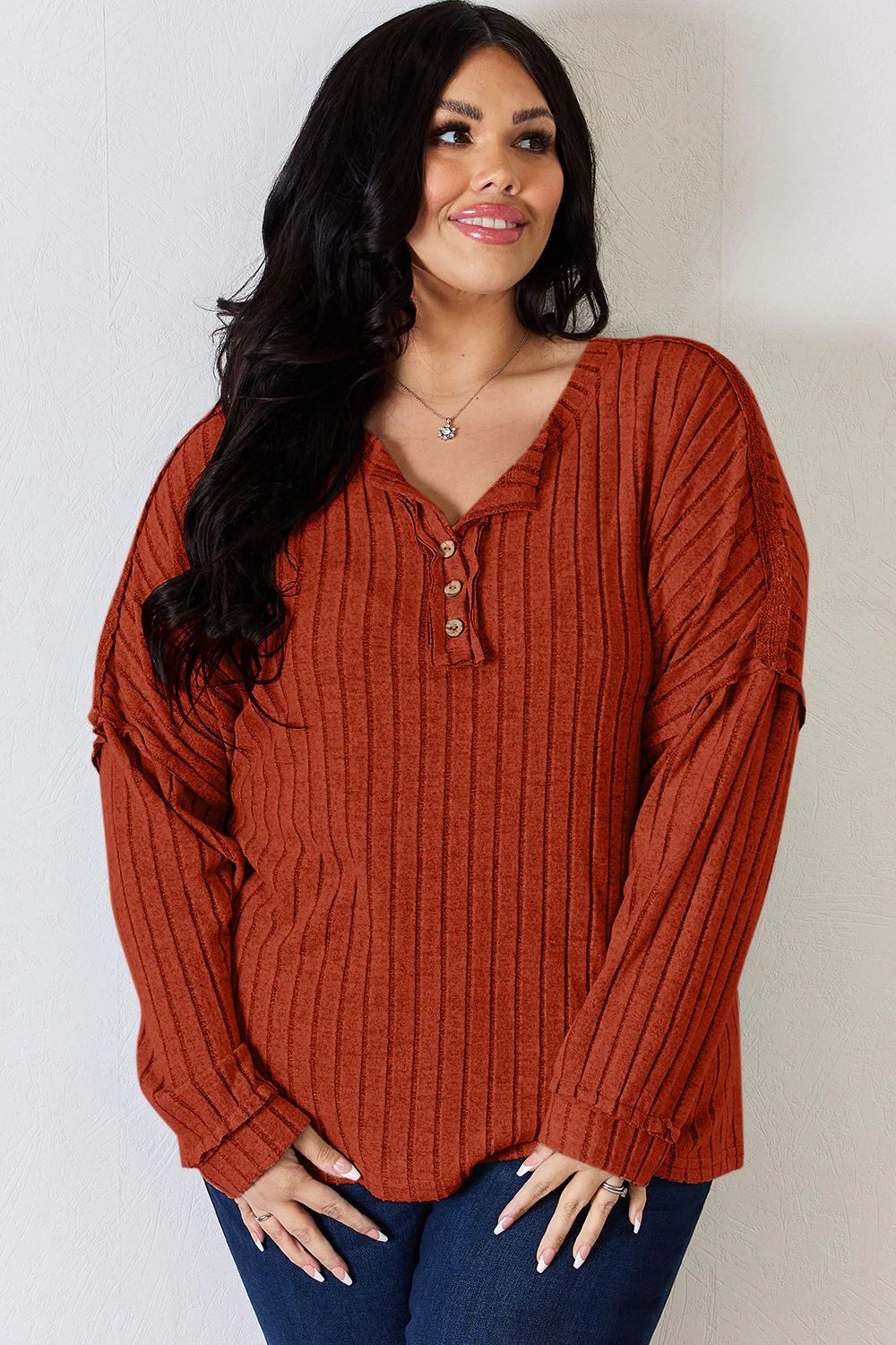 Basic Bae Full Size Ribbed Half Button Long Sleeve T-Shirt - Image 5