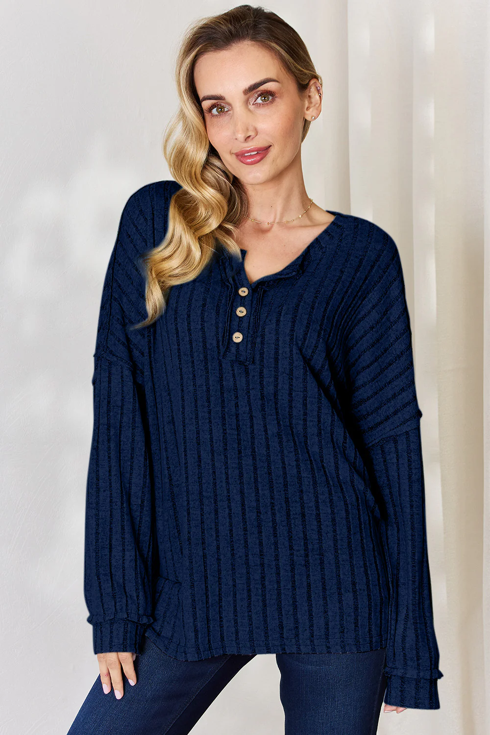 Basic Bae Full Size Ribbed Half Button Long Sleeve T-Shirt - Image 8