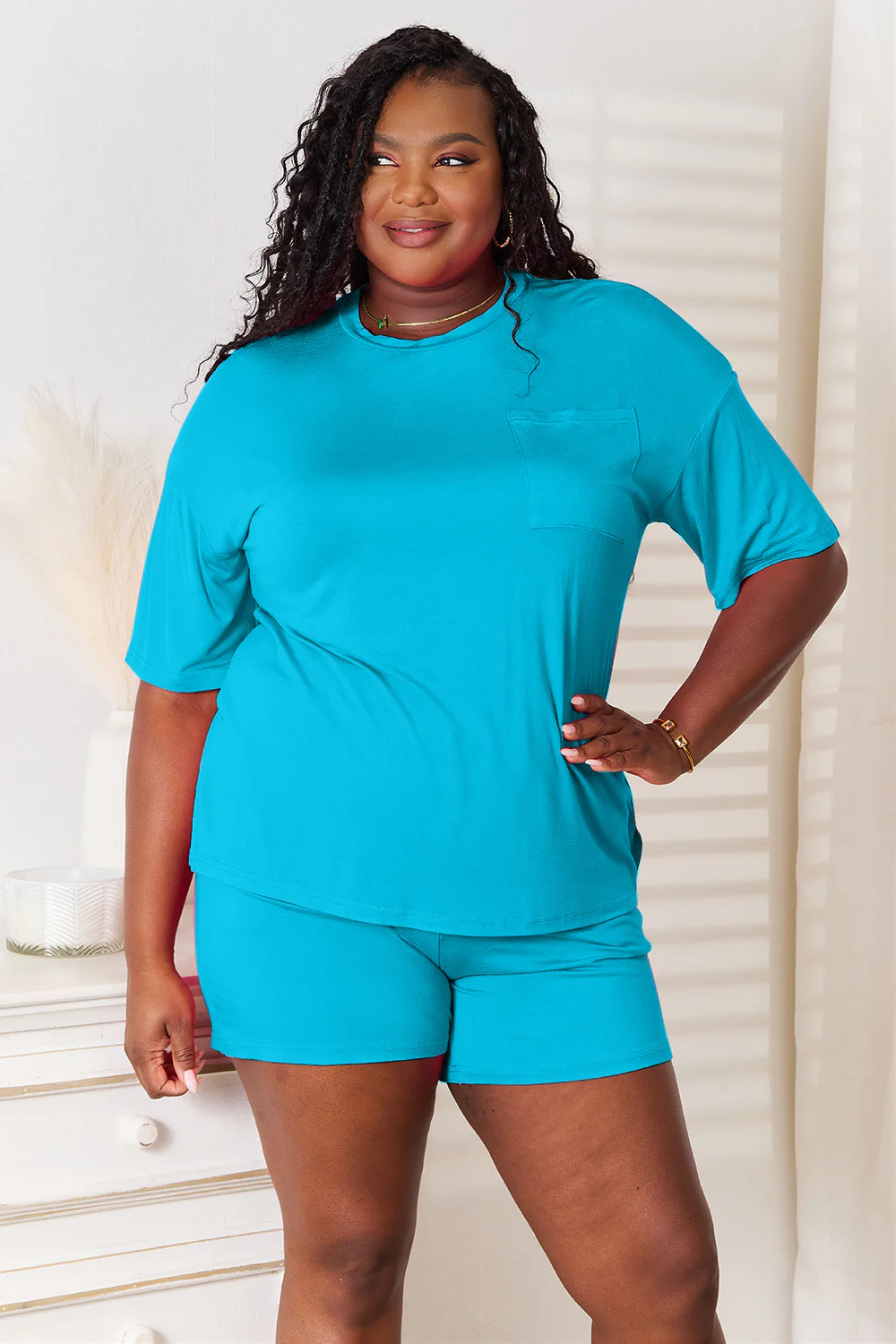 Basic Bae Full Size Soft Rayon Half Sleeve Top and Shorts Set - Image 3