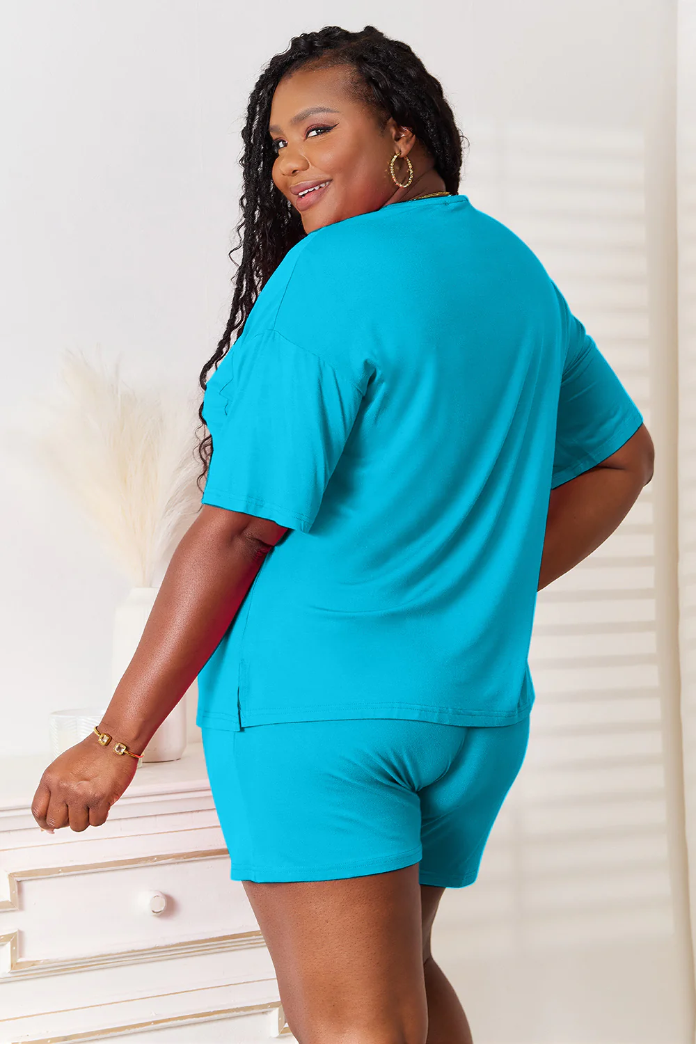 Basic Bae Full Size Soft Rayon Half Sleeve Top and Shorts Set - Image 4
