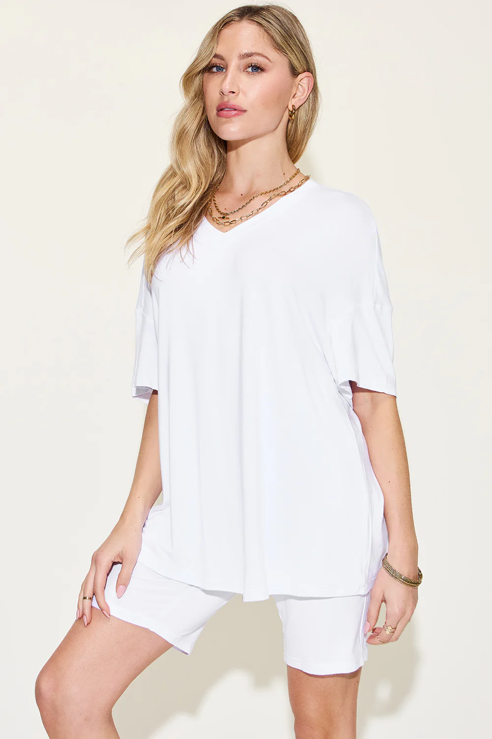 Basic Bae Full Size V-Neck Drop Shoulder T-Shirt and Shorts Set - Image 13
