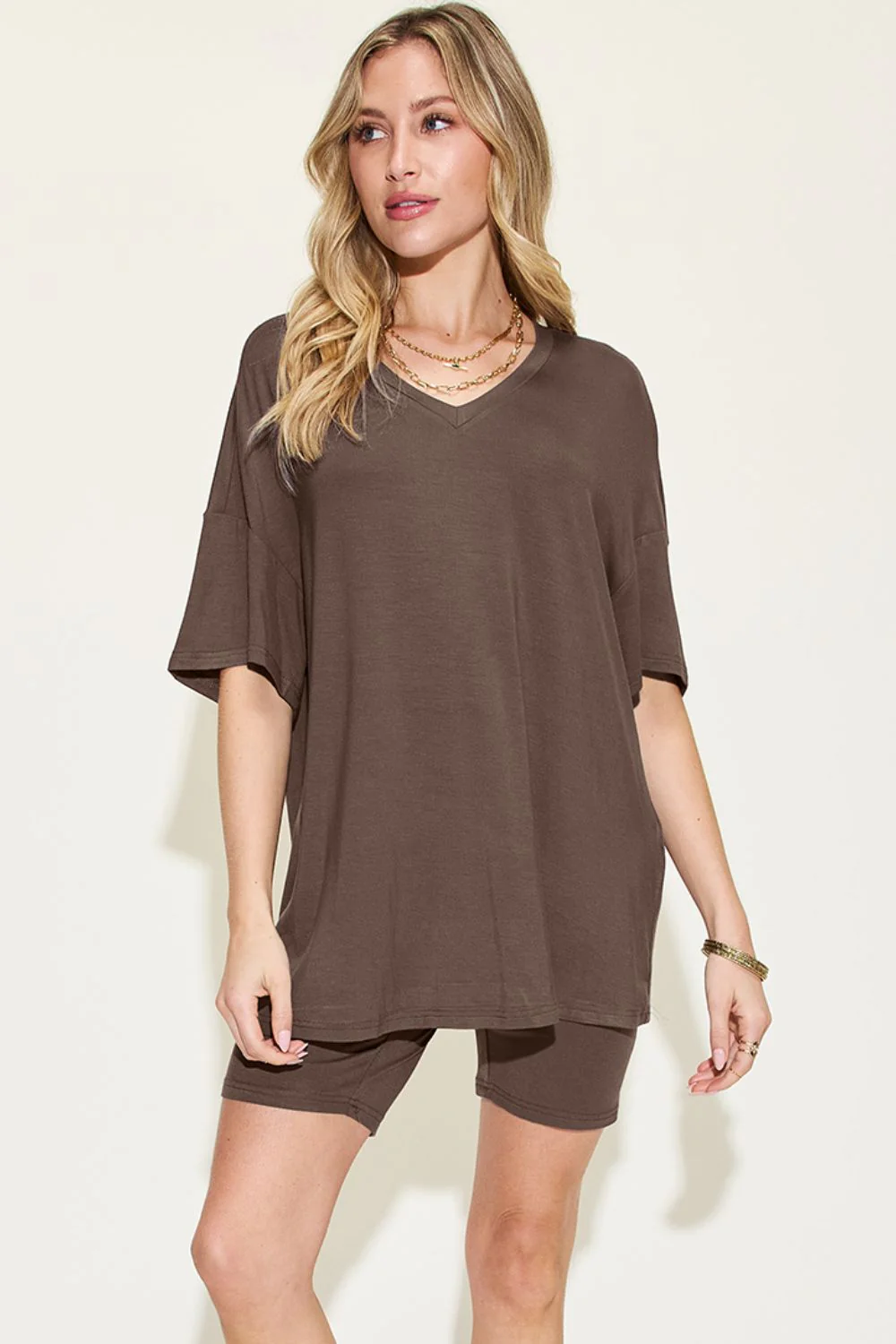Basic Bae Full Size V-Neck Drop Shoulder T-Shirt and Shorts Set - Image 17