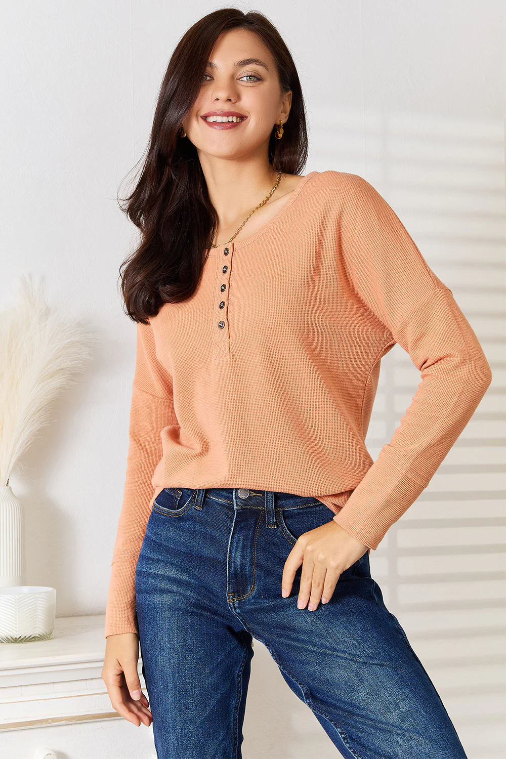 Basic Bae Half Button Long Sleeve Top - Image 5