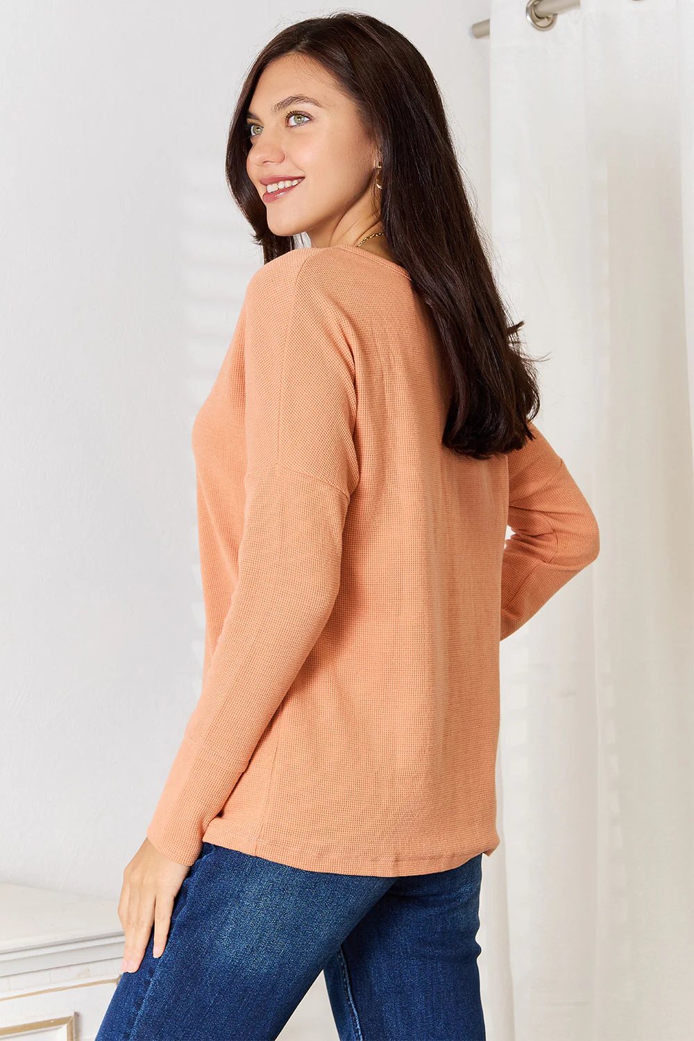 Basic Bae Half Button Long Sleeve Top - Image 7