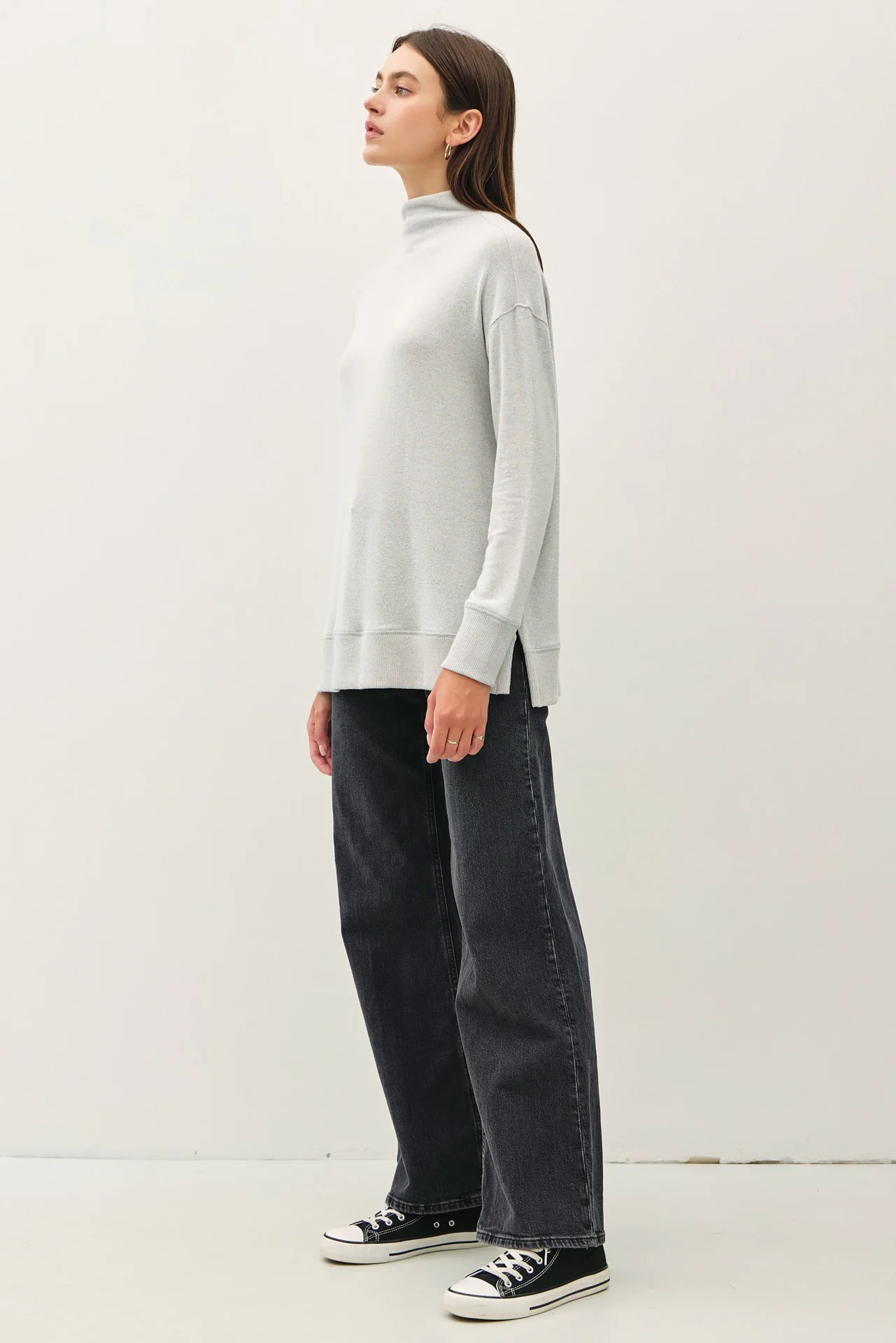 Be Cool Side Slit Mock Neck Long Sleeve Tunic Top - Image 3