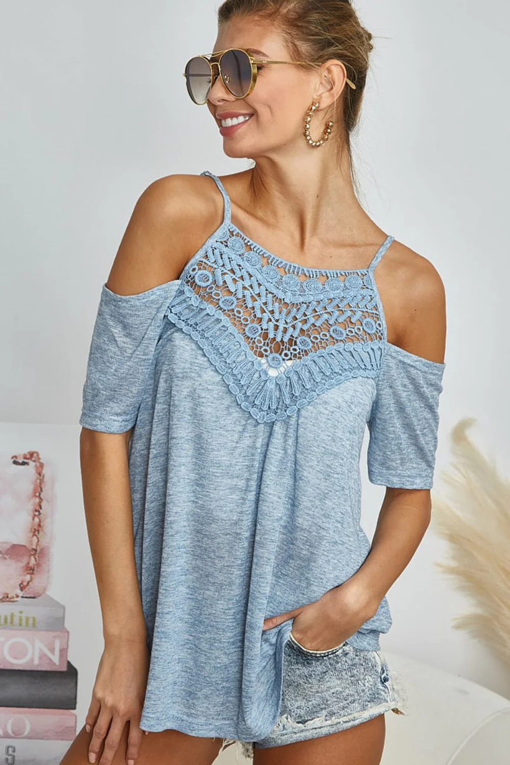 BiBi Front Crochet Lace Adjustable Strap Top - Image 3