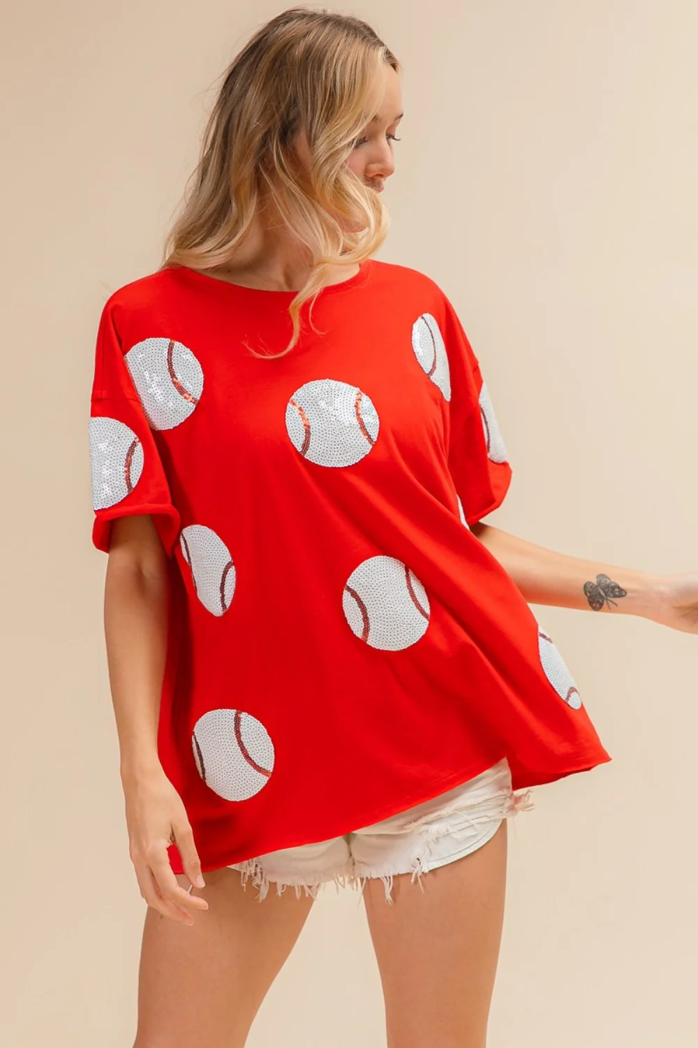 BiBi Sequin Baseball Drop Shoulder Short Sleeve T-Shirt - Image 3