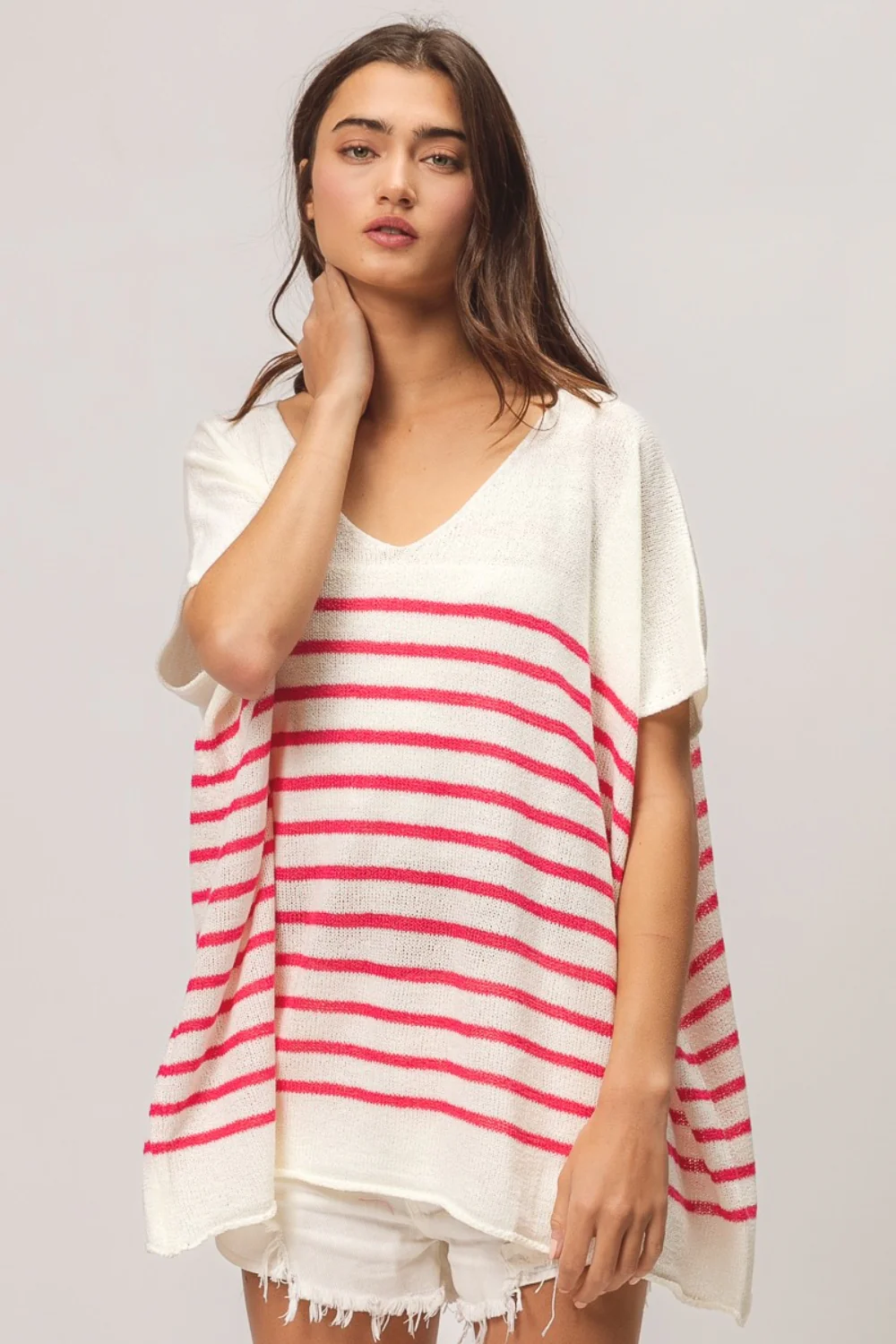 BiBi V Neck Striped Short Sleeve Top - Image 3