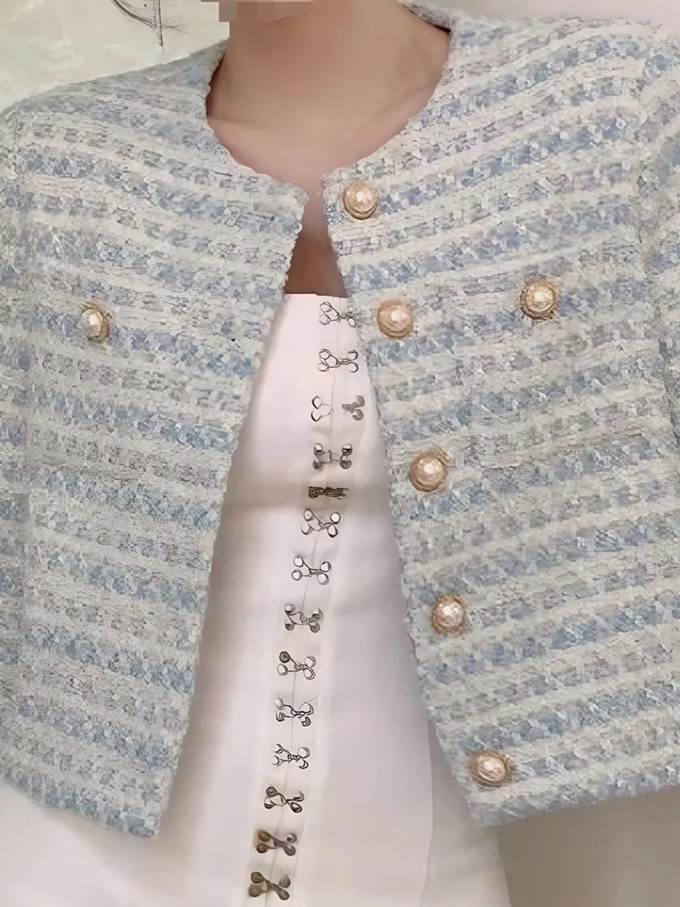 Button Up Cropped Tweed Outerwear - Image 3