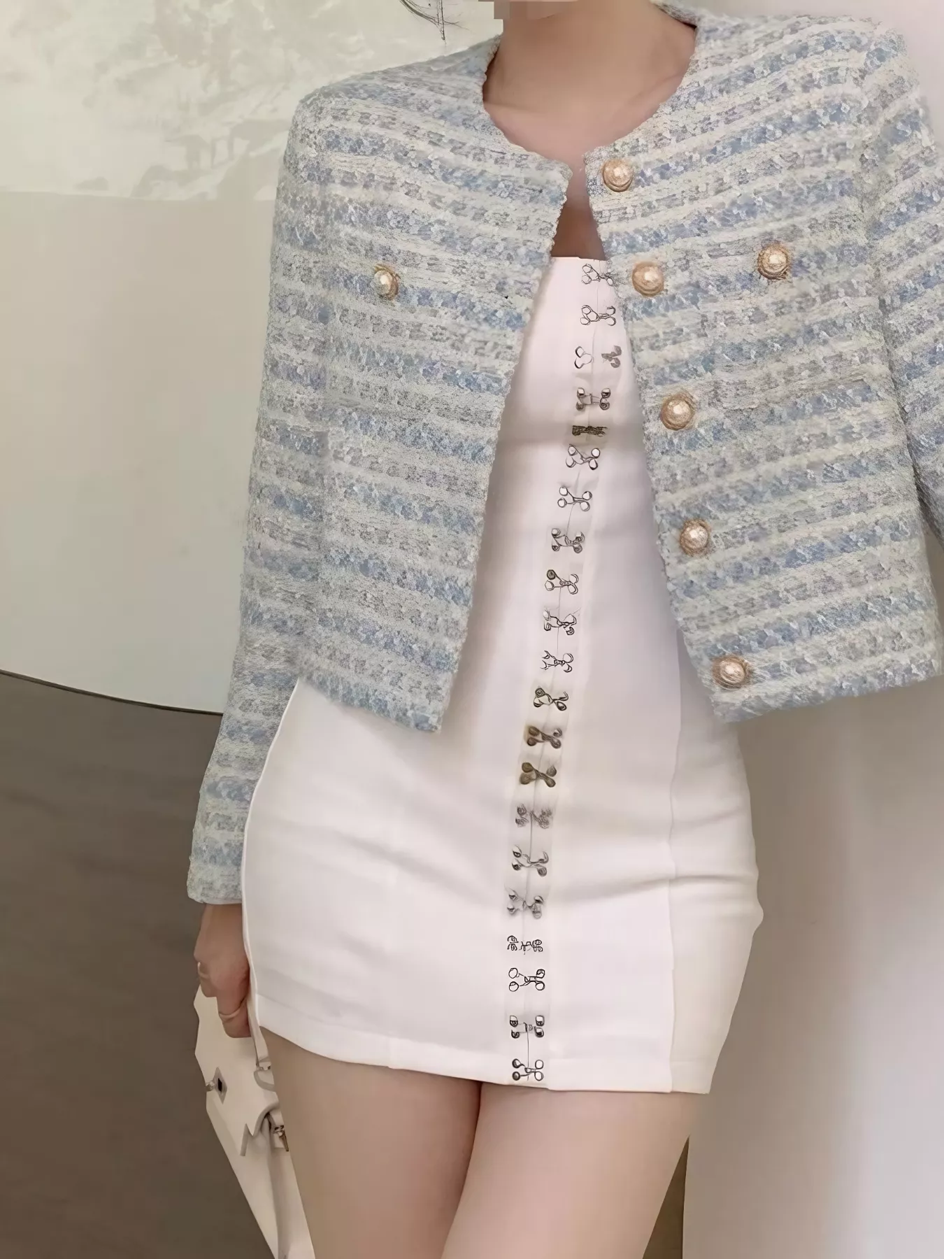 Button Up Cropped Tweed Outerwear - Image 4