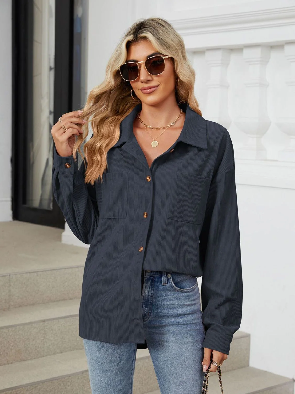 Button Up Long Sleeve Shirt with Breast Pockets - Image 11