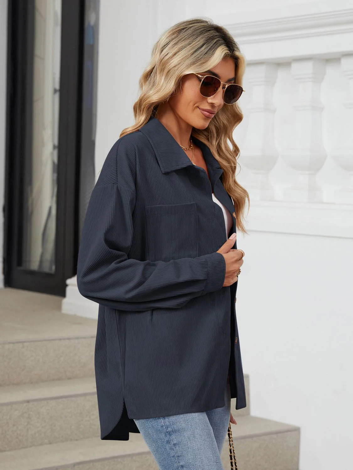 Button Up Long Sleeve Shirt with Breast Pockets - Image 14