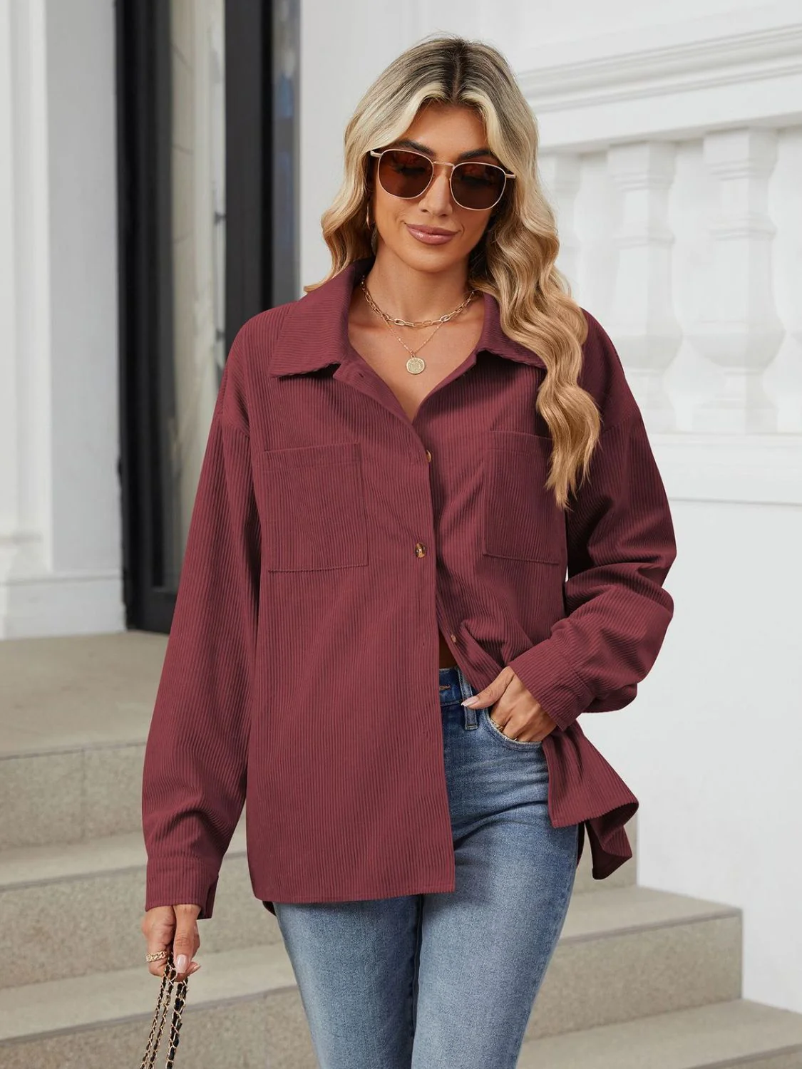 Button Up Long Sleeve Shirt with Breast Pockets - Image 16