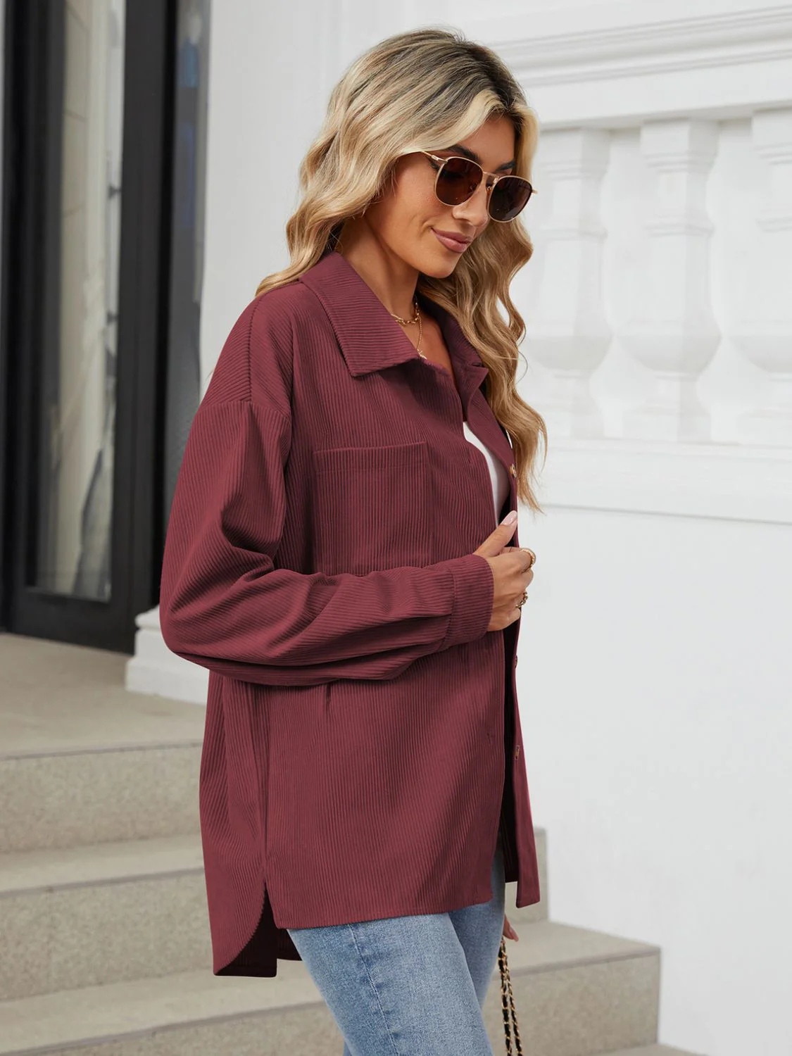 Button Up Long Sleeve Shirt with Breast Pockets - Image 18
