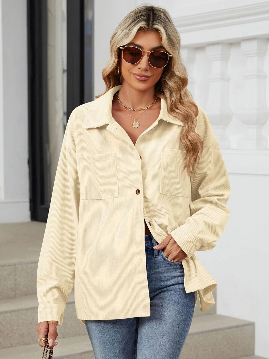 Button Up Long Sleeve Shirt with Breast Pockets - Image 21