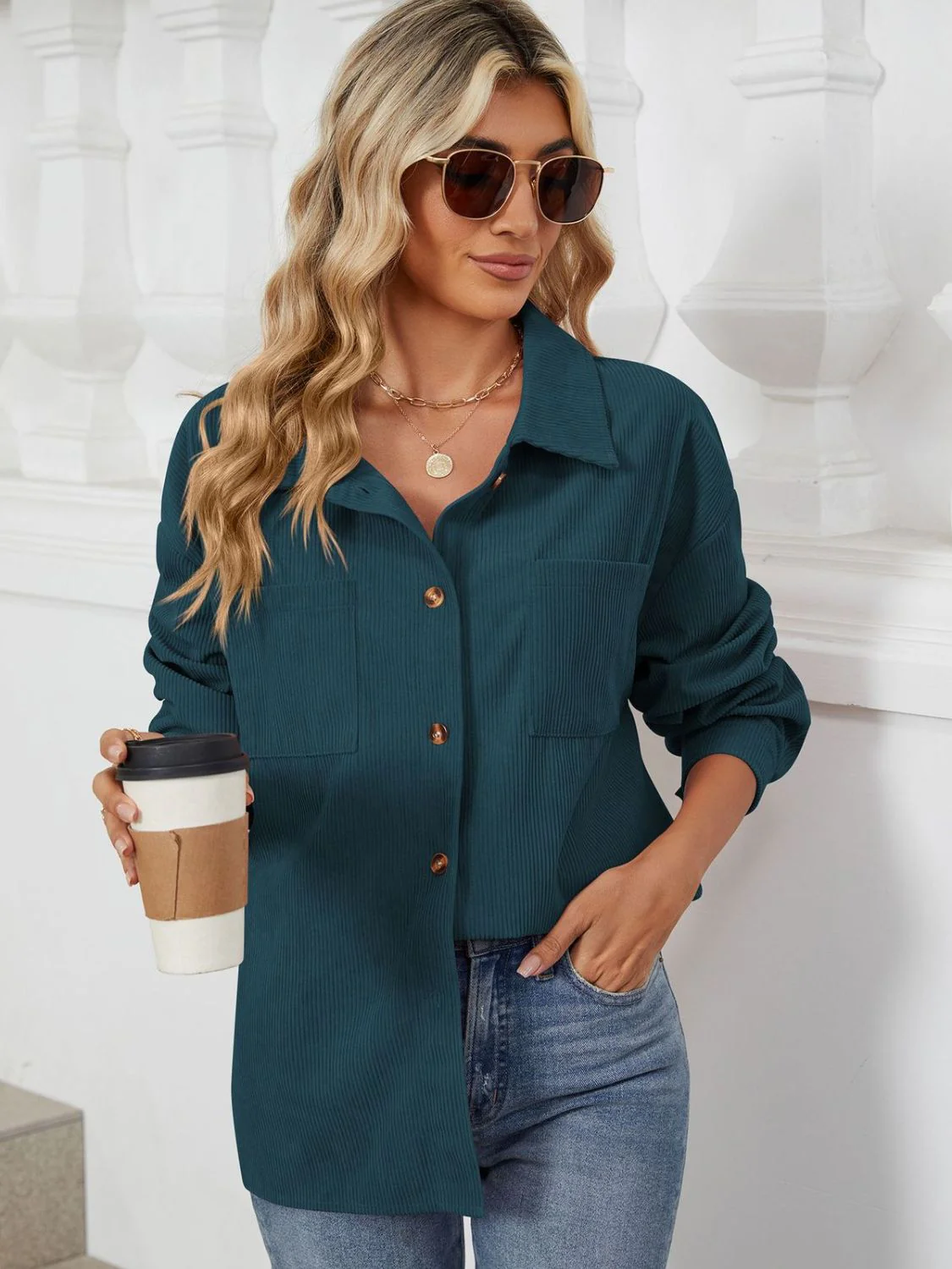 Button Up Long Sleeve Shirt with Breast Pockets - Image 25