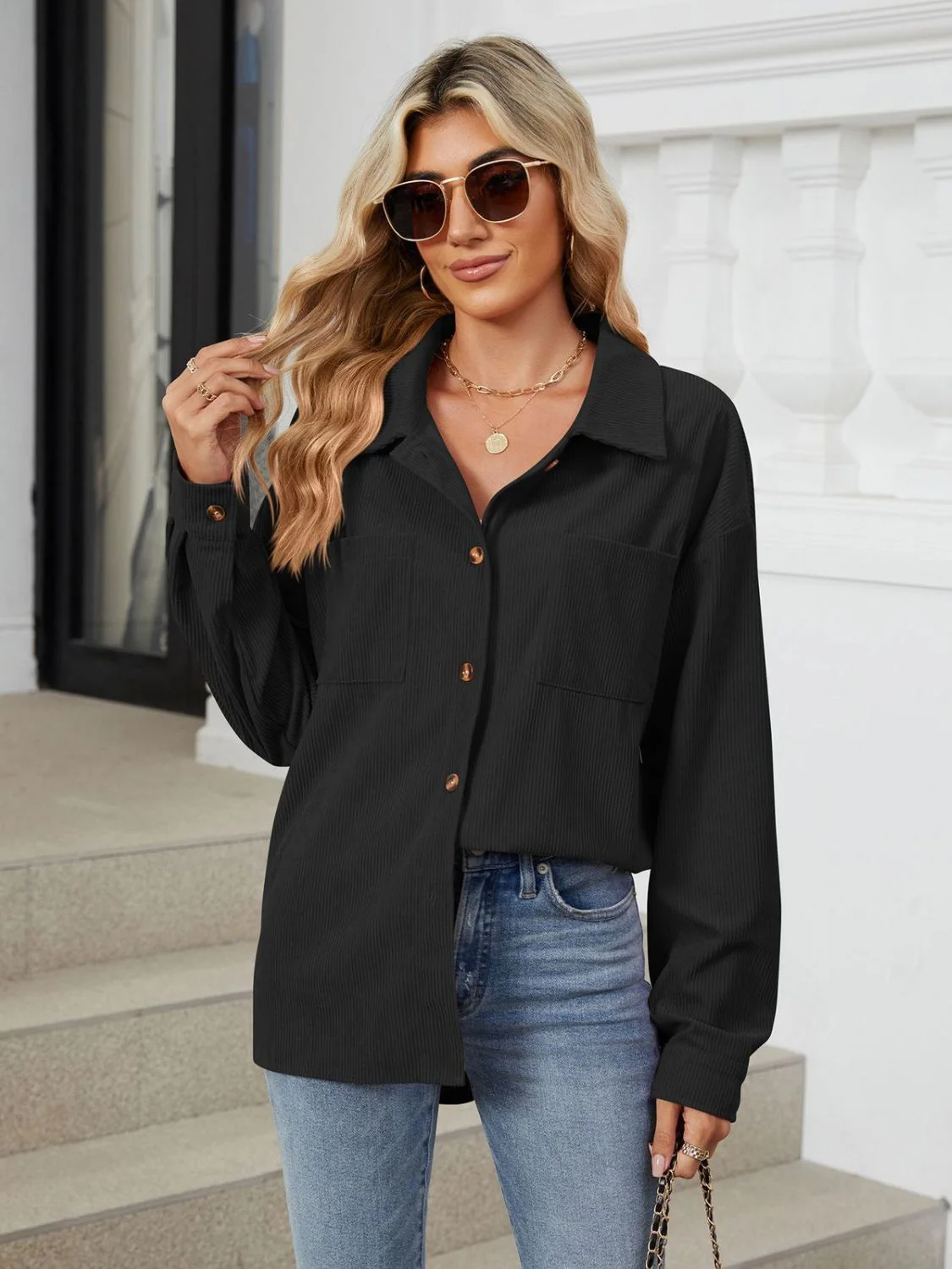 Button Up Long Sleeve Shirt with Breast Pockets - Image 32