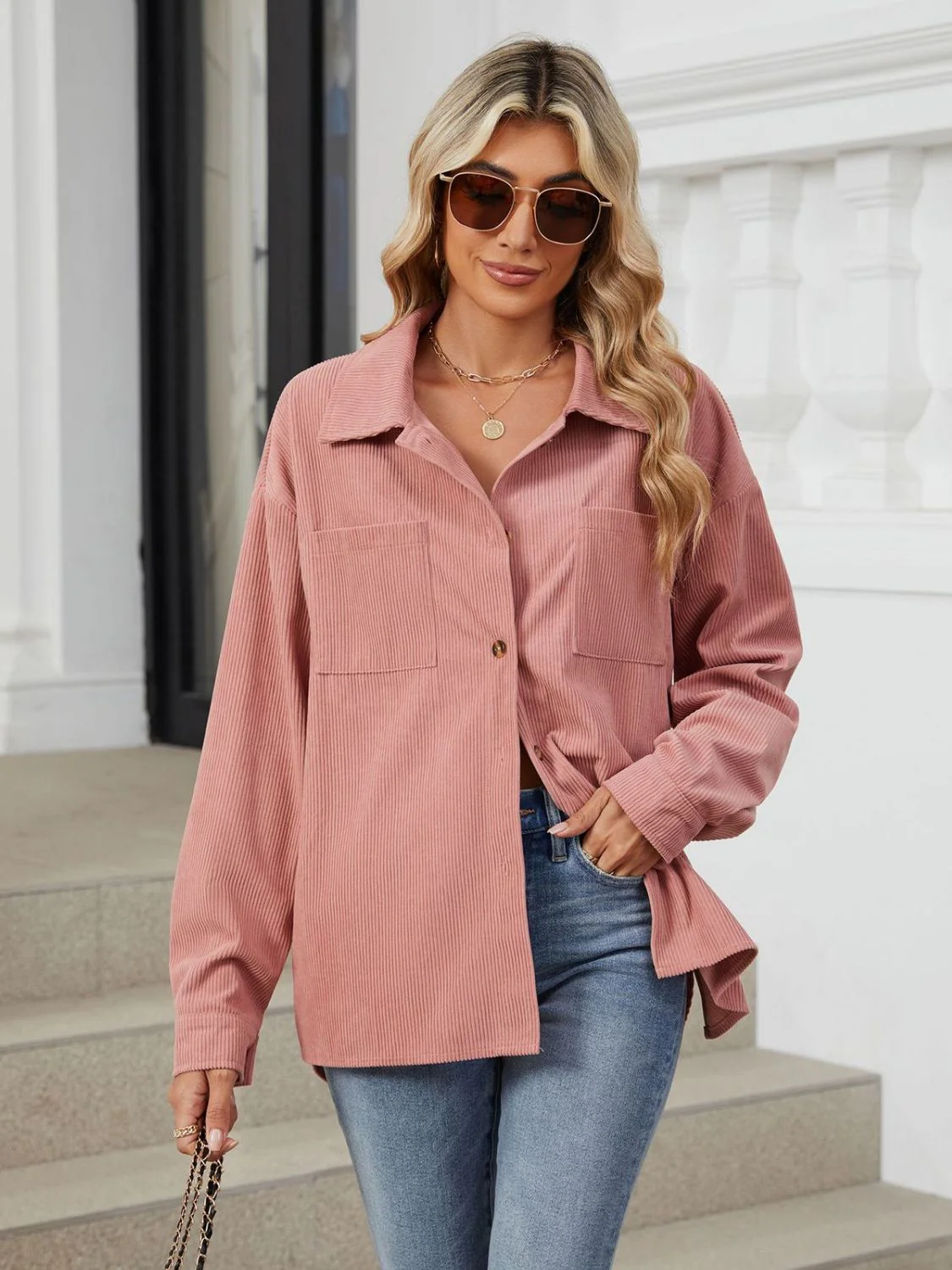 Button Up Long Sleeve Shirt with Breast Pockets - Image 4