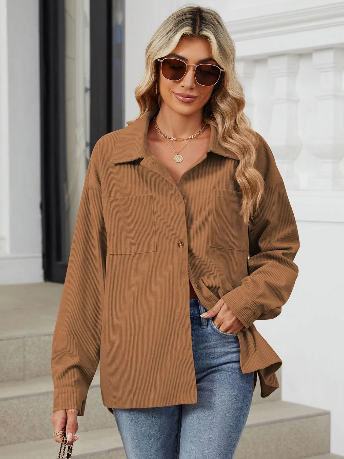 Button Up Long Sleeve Shirt with Breast Pockets - Image 6