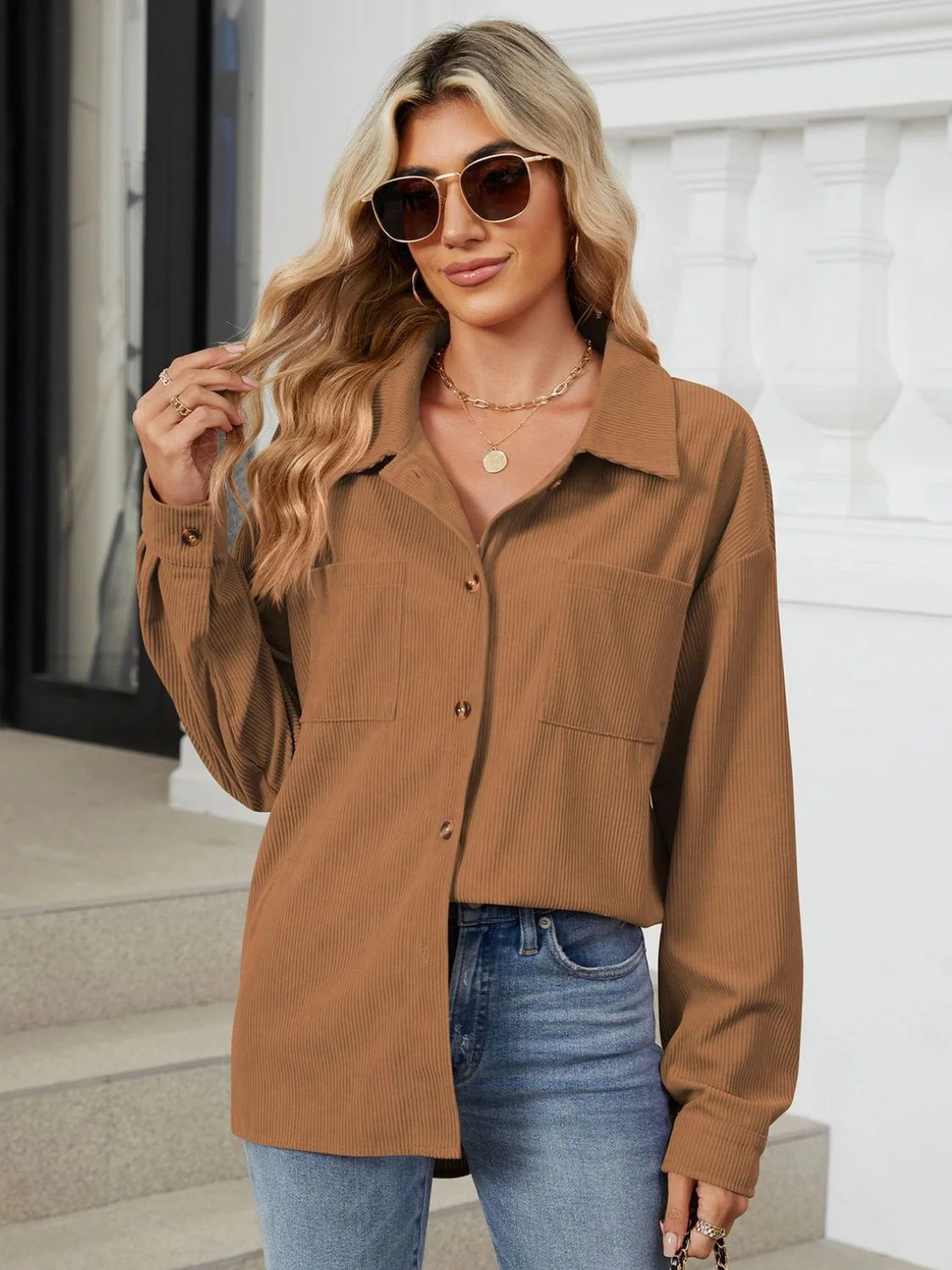 Button Up Long Sleeve Shirt with Breast Pockets - Image 8