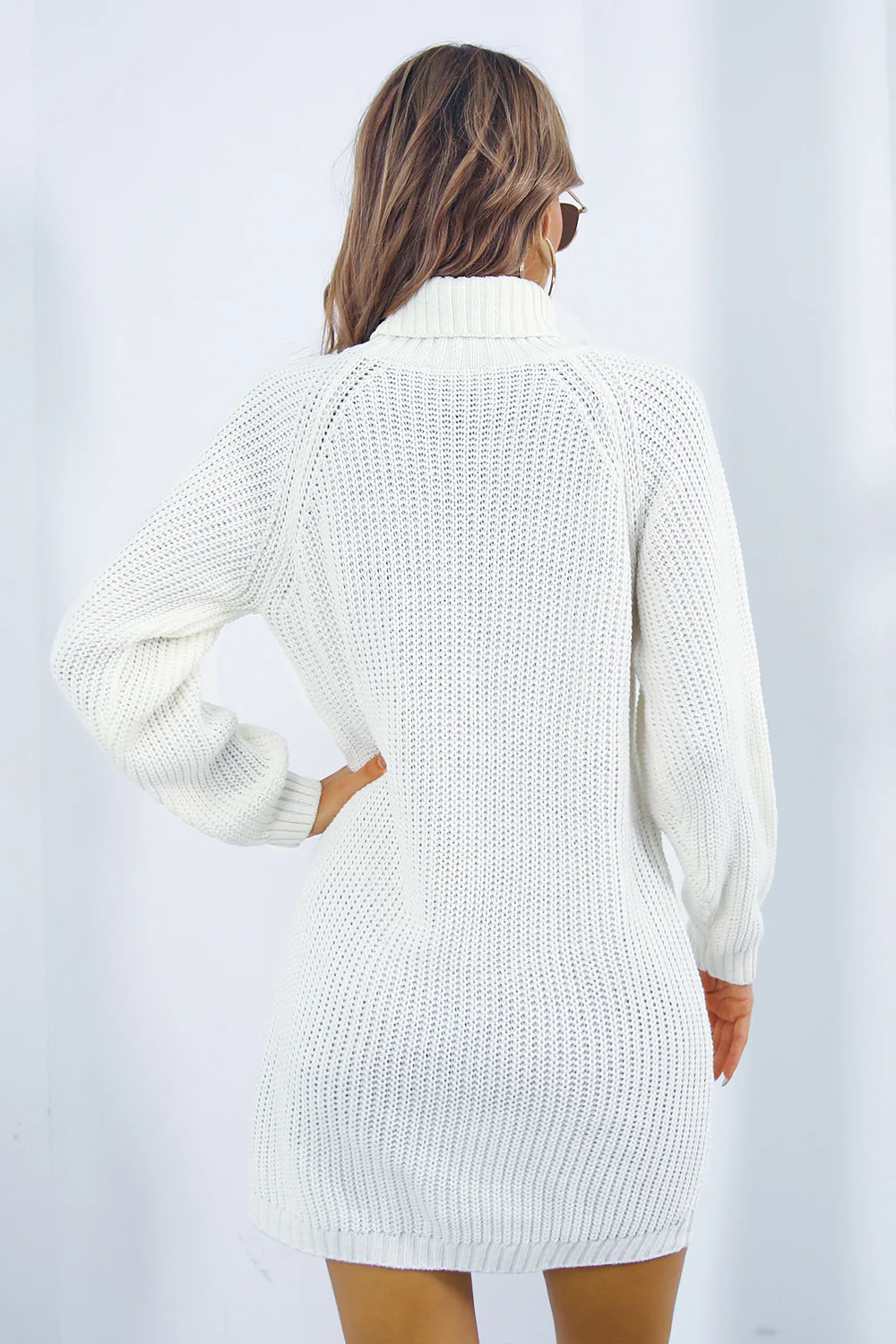 Buttoned Turtleneck Long Sleeve Sweater Dress - Image 6