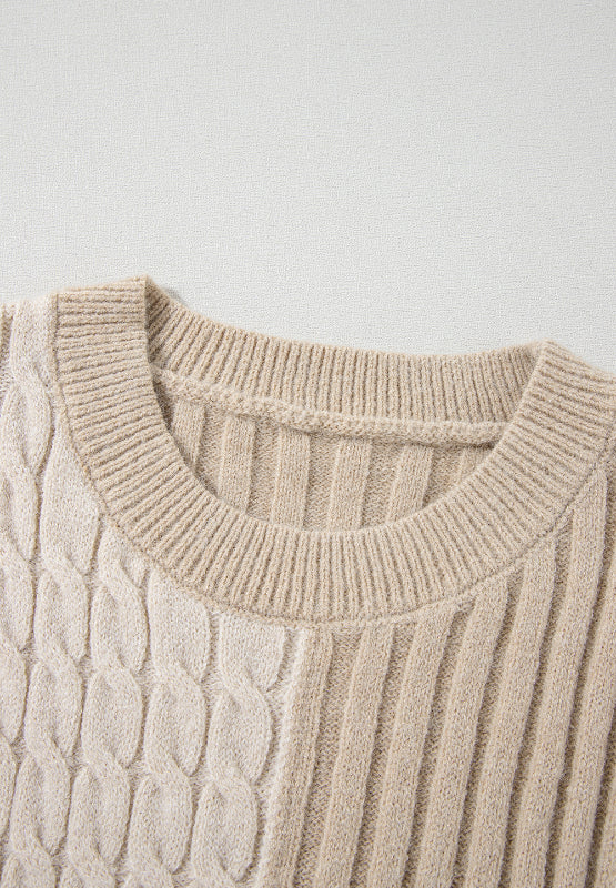 Cable-Knit Color Block Round Neck Sweater - Image 12