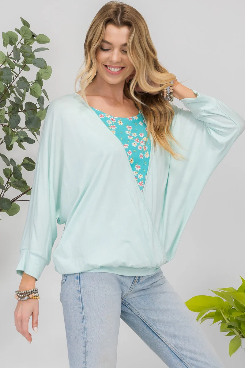 Celeste Full Size Floral Round Neck Top with Two Layer Detail - Image 3