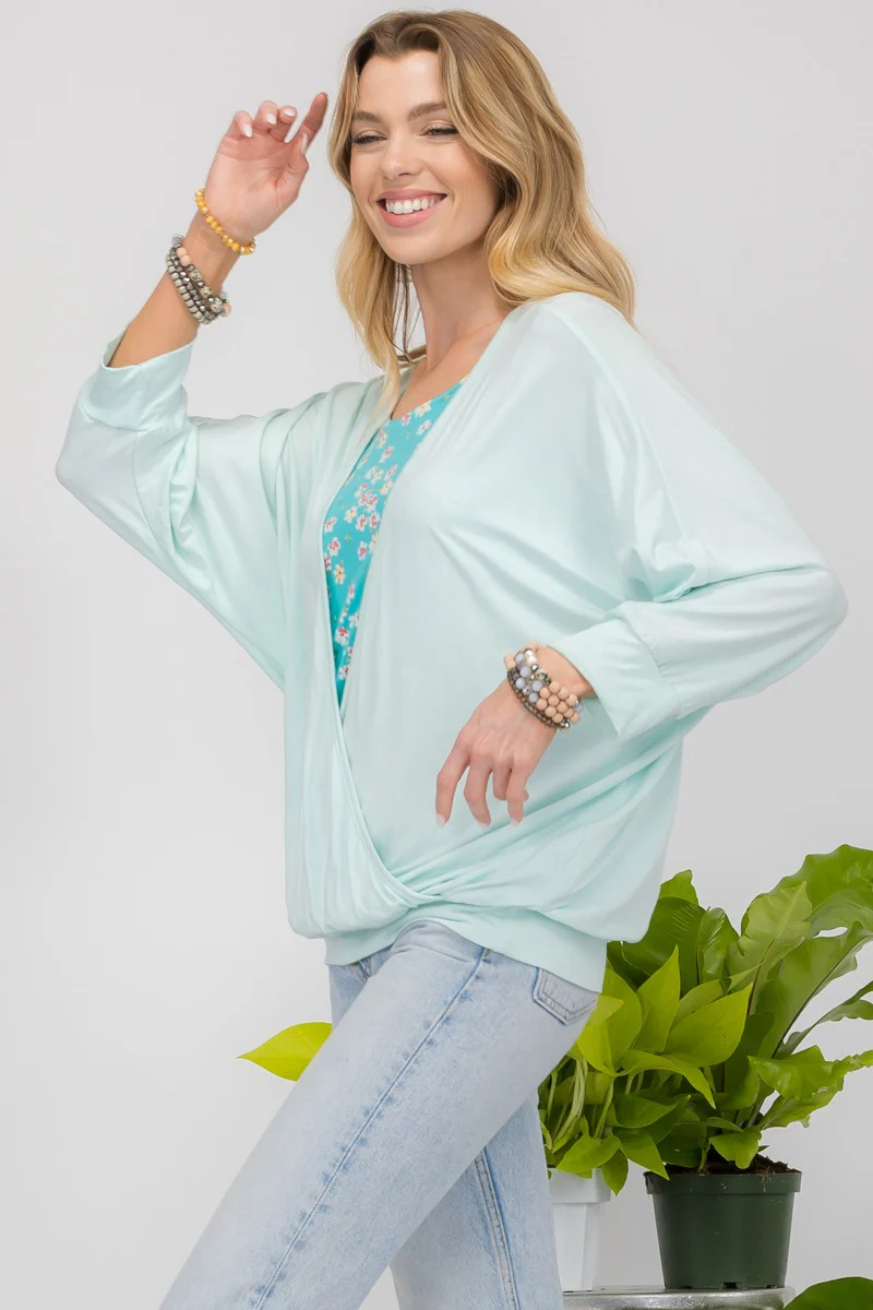 Celeste Full Size Floral Round Neck Top with Two Layer Detail - Image 4