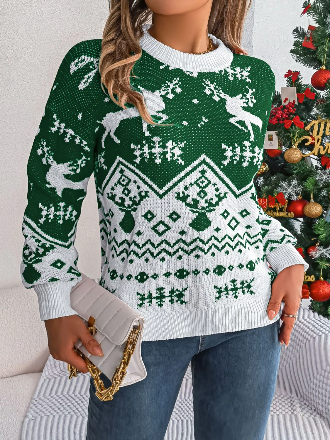 Christmas Element Round Neck Long Sleeve Sweater - Image 11