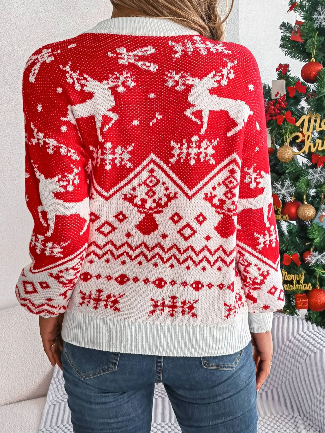 Christmas Element Round Neck Long Sleeve Sweater - Image 3