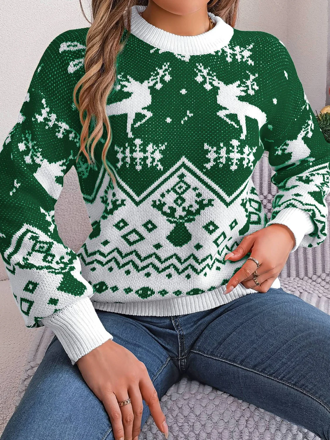 Christmas Element Round Neck Long Sleeve Sweater - Image 6