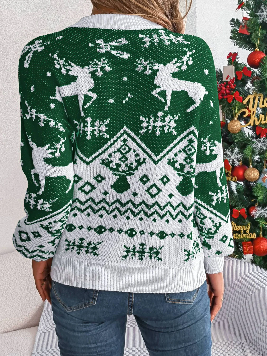 Christmas Element Round Neck Long Sleeve Sweater - Image 7