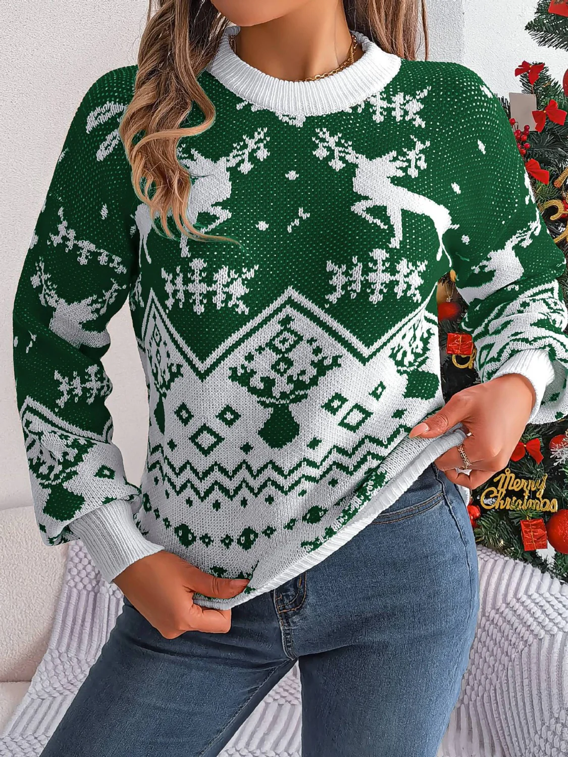 Christmas Element Round Neck Long Sleeve Sweater - Image 9
