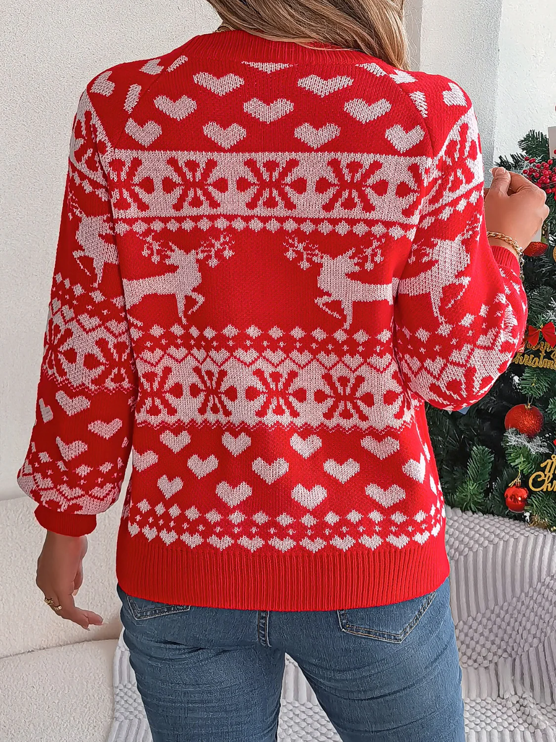 Christmas Element Round Neck Long Sleeve Sweater - Image 15