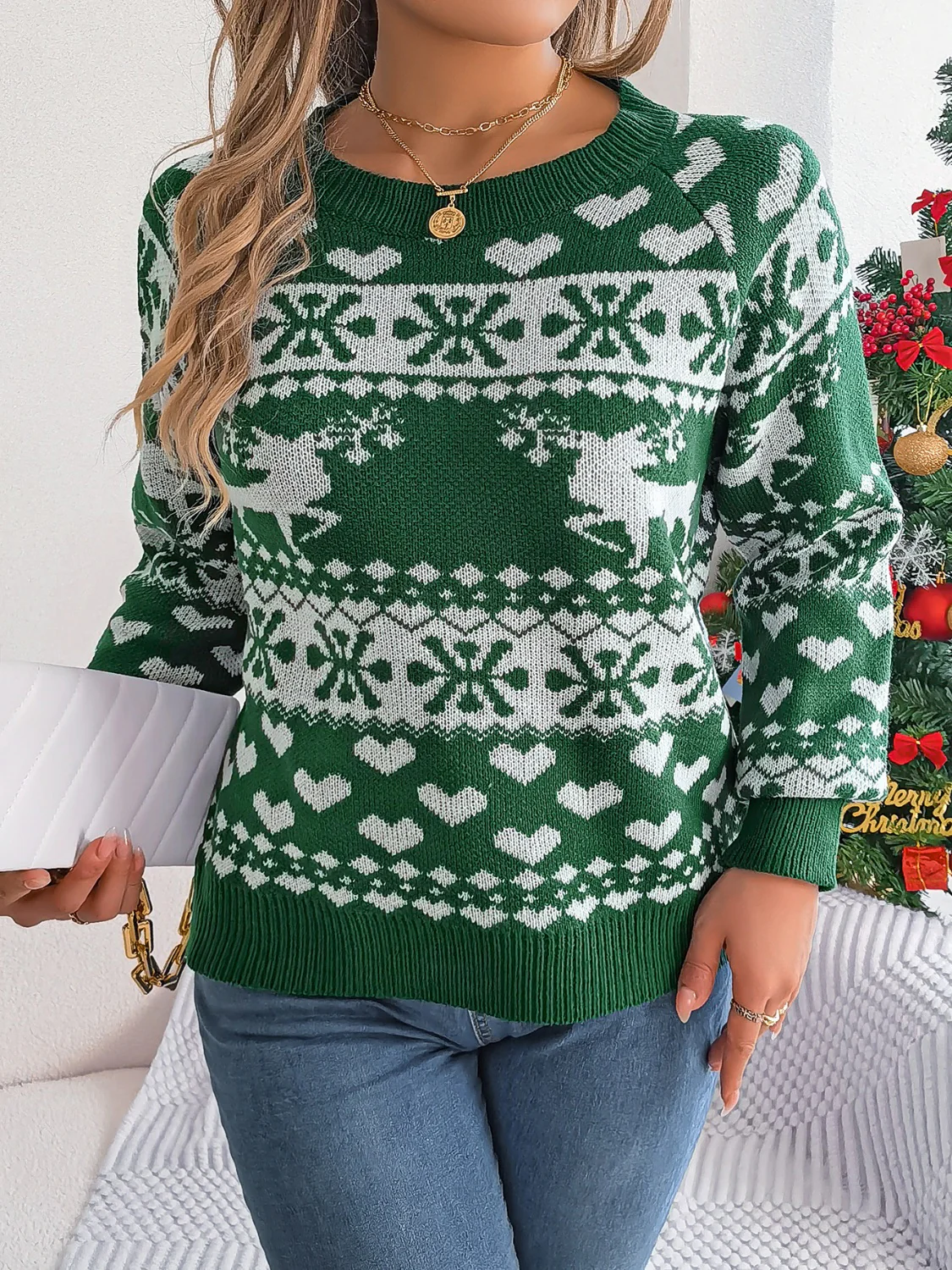 Christmas Element Round Neck Long Sleeve Sweater - Image 3