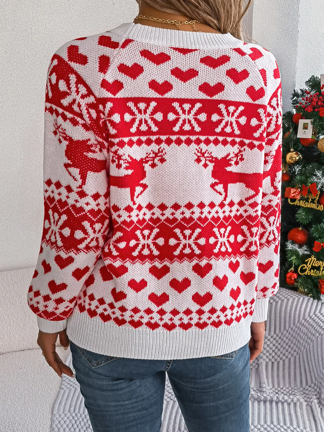 Christmas Element Round Neck Long Sleeve Sweater - Image 8