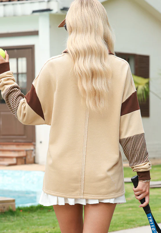 Color Block Johnny Collar Long Sleeve Sweatshirt - Image 16