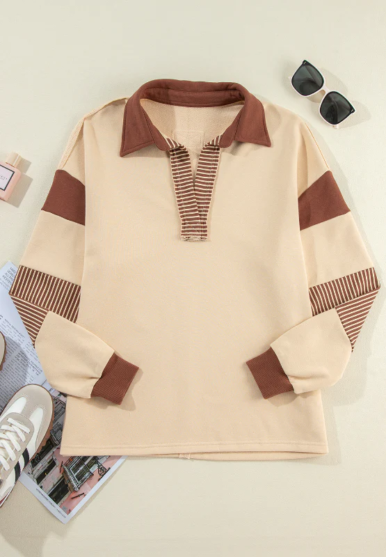 Color Block Johnny Collar Long Sleeve Sweatshirt - Image 17