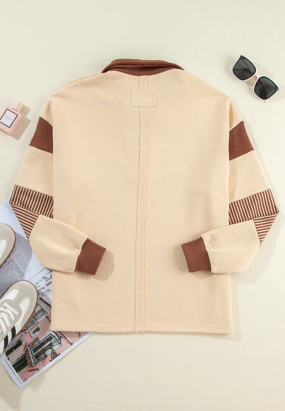 Color Block Johnny Collar Long Sleeve Sweatshirt - Image 19